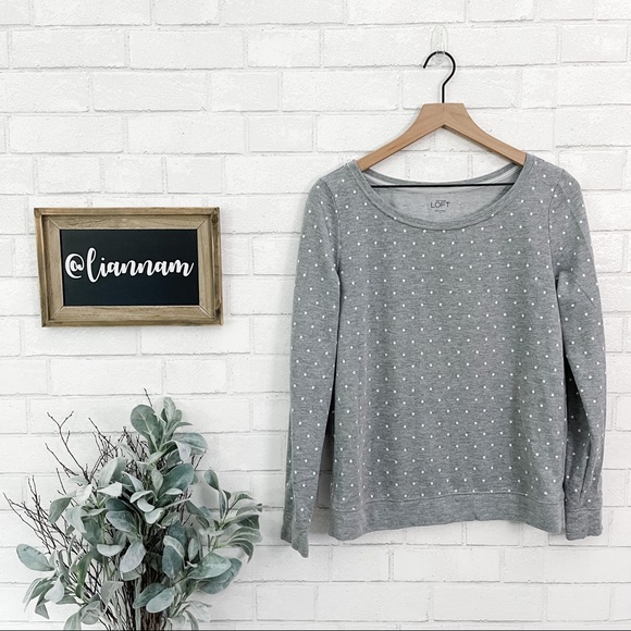 LOFT Tops - LOFT Gray Mini Polkadot Crew Neck Sweater / Long Sleeve Top
